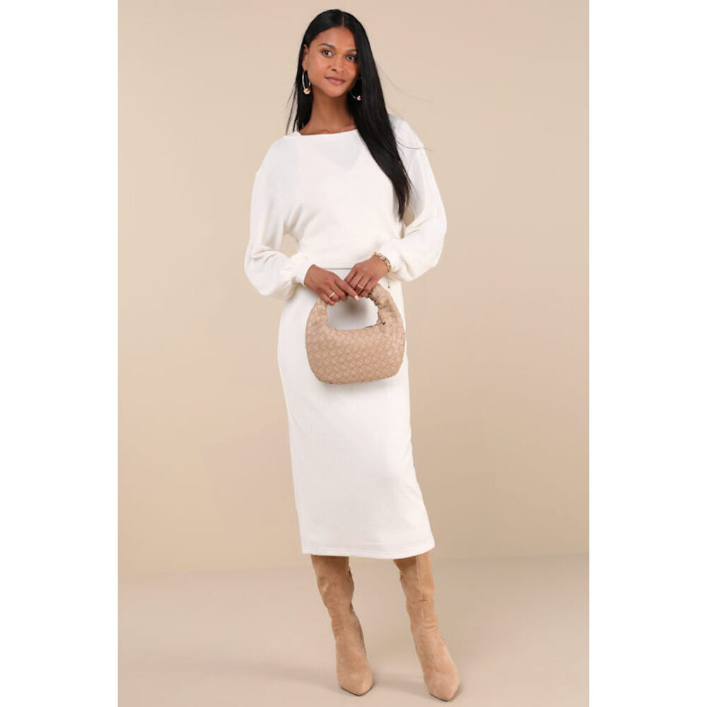 Lulus Marvelous Match Ivory Knit Two-piece Midi Dress & Sweater Set White